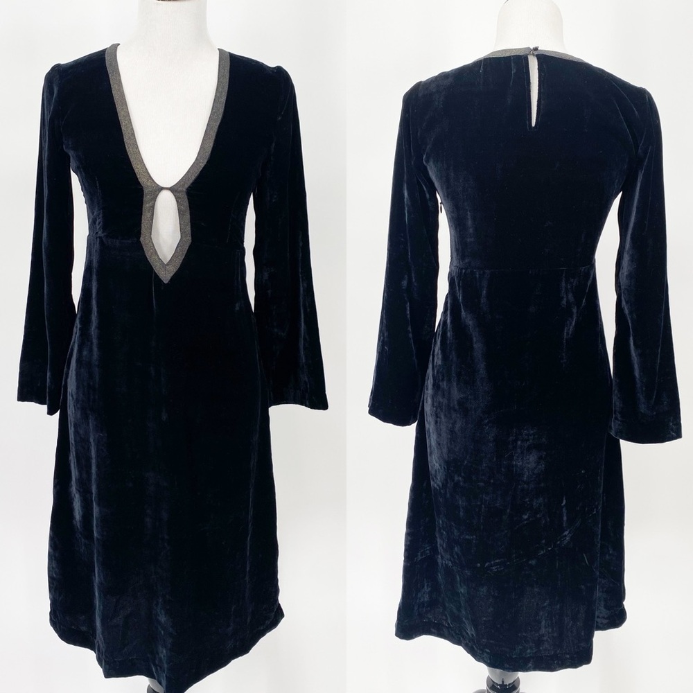 Rouje Jade Crushed Velvet Cutout Long Sleeve Midi Dress Dark Blue 36 / 4